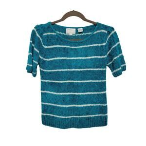 VTG Westbound Sweater Top Turquoise Striped Med 569